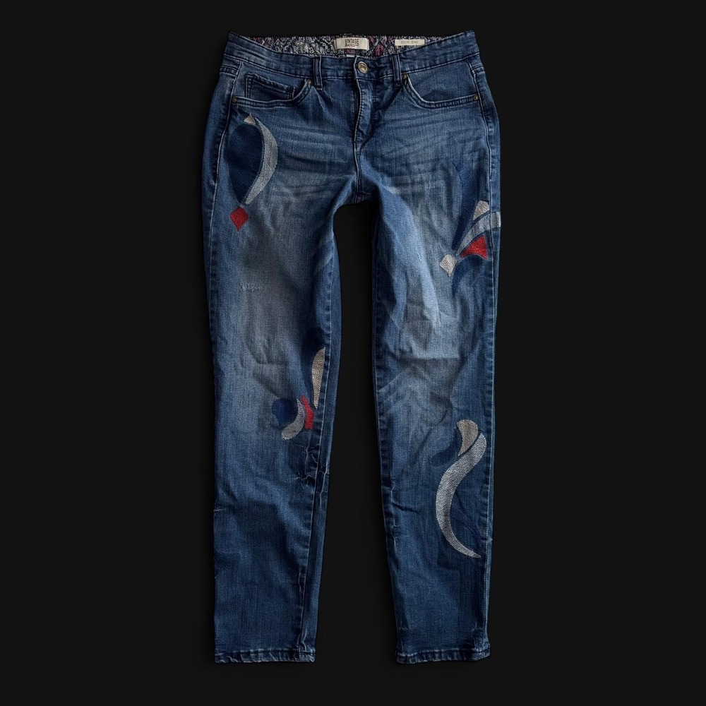 Vintage America Blues Bestie Jeans Womens 4 Embroidered Slim Straight Blue Denim